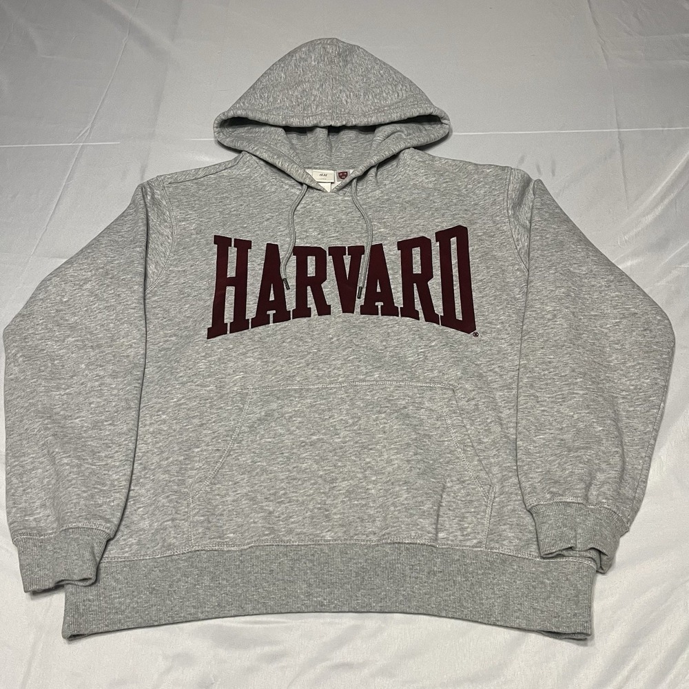 H&M Harvard Hoodie Adult Size Large Gray Logo Preppy Ivy Leauge Sweatshirt